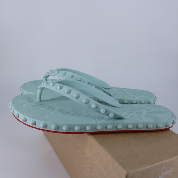 Christian Louboutin 40 Super Loubi Flip Donna Iceburg Blue Spike Flip Flops E849 - Picture 10 of 12